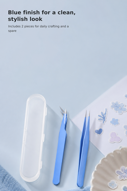 2-Piece Blue Precision Craft Tweezers
